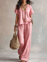 Solid Color Wide-leg Pants Two-piece Set With Irregular Hem