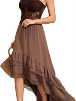 Lace Striped Plaid Midi Skirt For Women