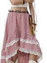 Lace Striped Plaid Midi Skirt For Women
