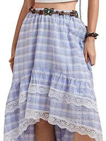 Lace Striped Plaid Midi Skirt For Women