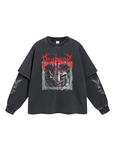 Halloween Dark Aesthetics Fake Two-piece Splicing Digital Direct Printing Long-sleeved T-shirt