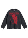 Halloween Red Avatar Pattern Wasteland Style Frayed Edge Printed Long-sleeved T-shirt