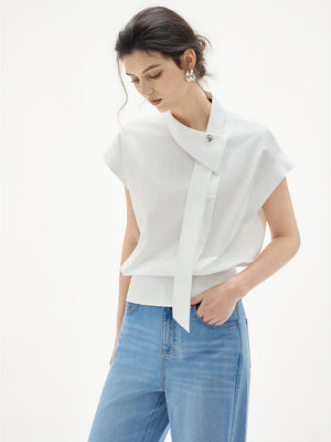 Flowing Soft Satin Off-shoulder Sleeveless Chiffon Top