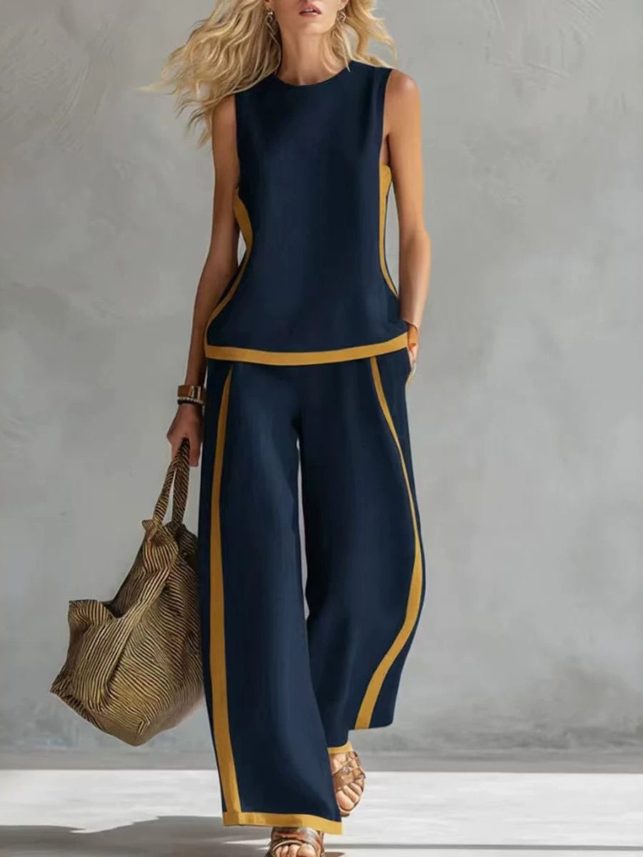 Color-blocked Geometric Pattern Casual Two-piece Women's Clothing