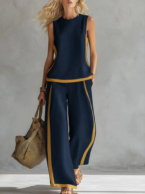 Color-blocked Geometric Pattern Casual Two-piece Women's Clothing