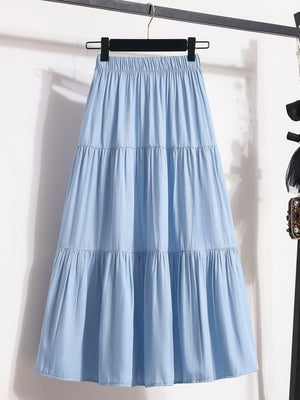 Women's Pleated Solid Color Midi Skirt