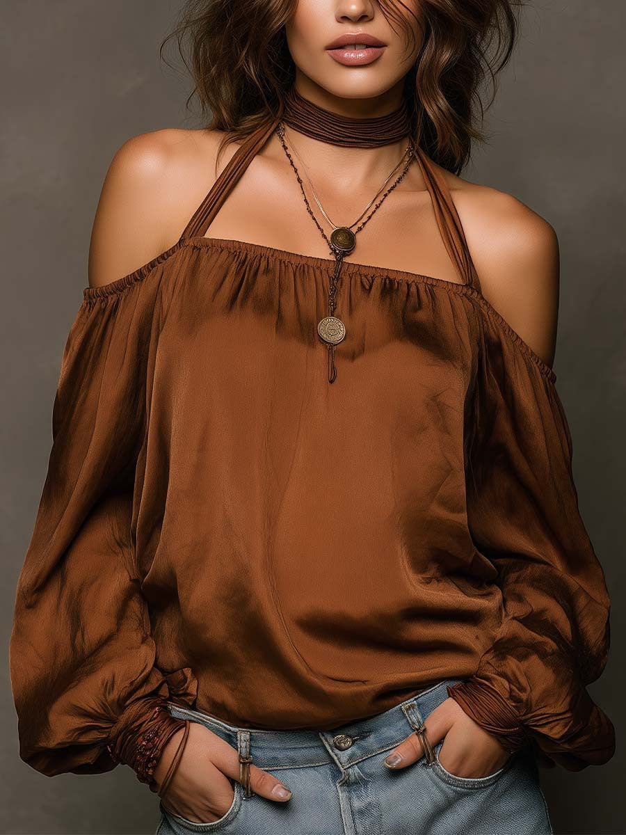 Solid Color Off-shoulder Solid Color Chiffon Blouse