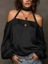 Solid Color Off-shoulder Solid Color Chiffon Blouse