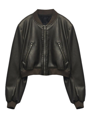 Street Short Slim Fit Stand Collar Pilot Leather Jacket