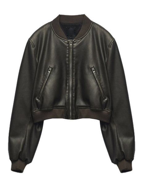 Street Short Slim Fit Stand Collar Pilot Leather Jacket