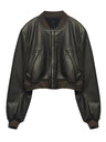 Street Short Slim Fit Stand Collar Pilot Leather Jacket