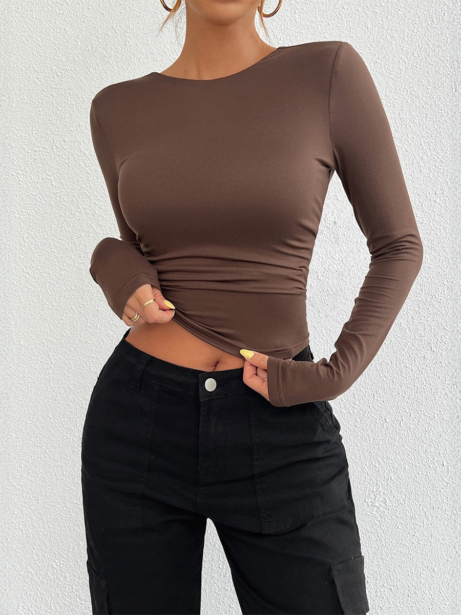 Simplicity Backless Solid Color Long Sleeve T-shirts