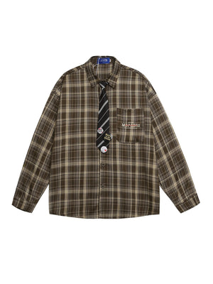 Liber Autumn Neutral wear Tie Plaid Shirts