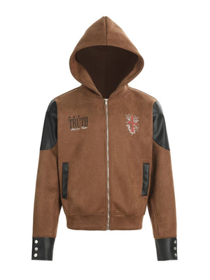 Vibe Leather Armor Splicing Deconstruction Hooded Zipper Jacket