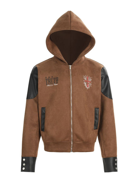 Vibe Leather Armor Splicing Deconstruction Hooded Zipper Jacket