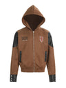 Vibe Leather Armor Splicing Deconstruction Hooded Zipper Jacket