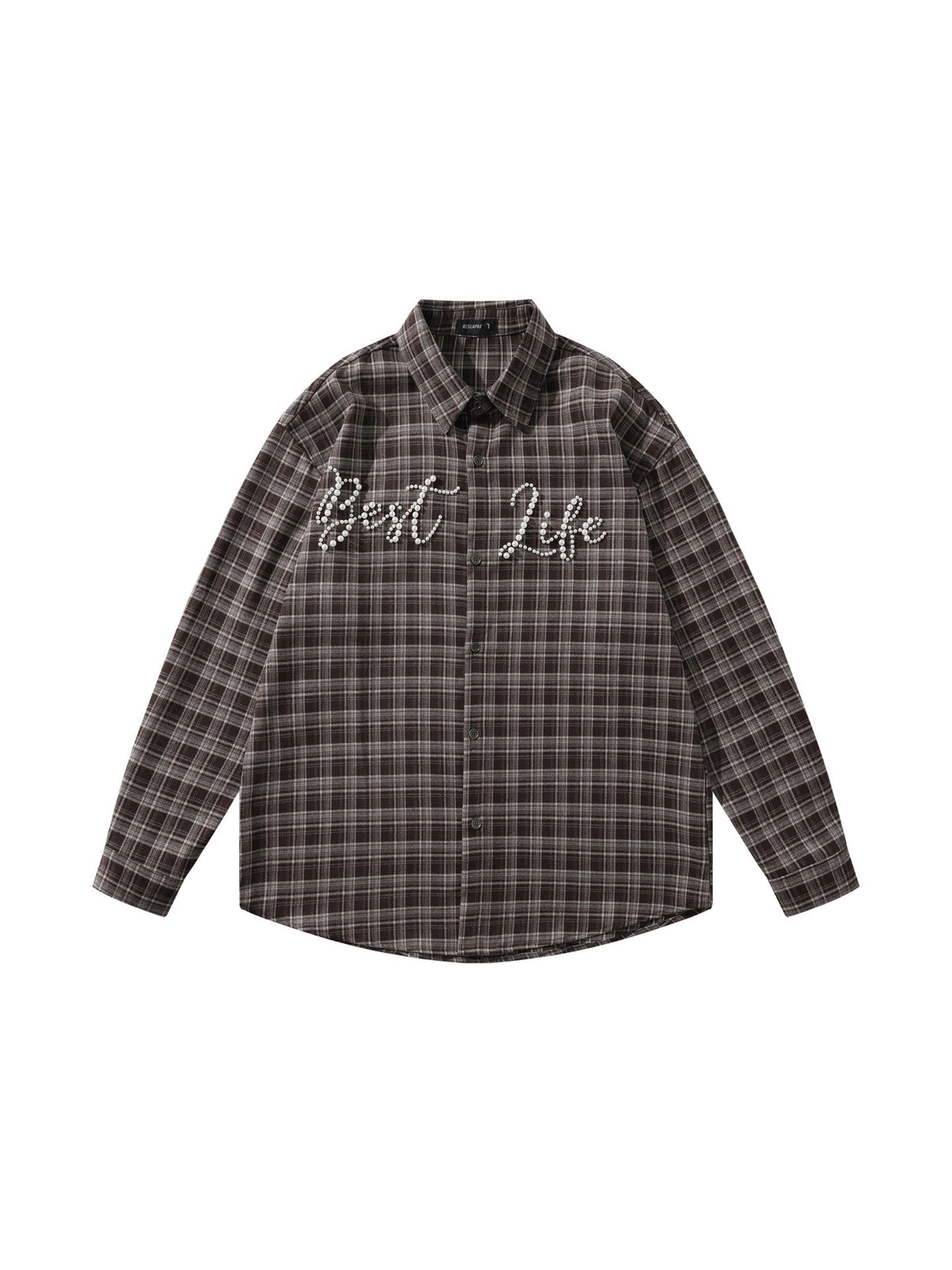 Liber Autumn Neutral wear Beading Plaid Shirts