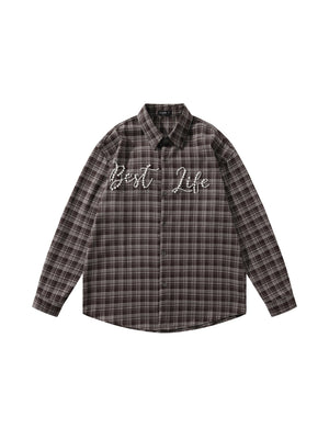 Liber Autumn Neutral wear Beading Plaid Shirts