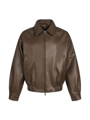 Solid Color Cleanfit Short Leather Jacket Lapel Jacket