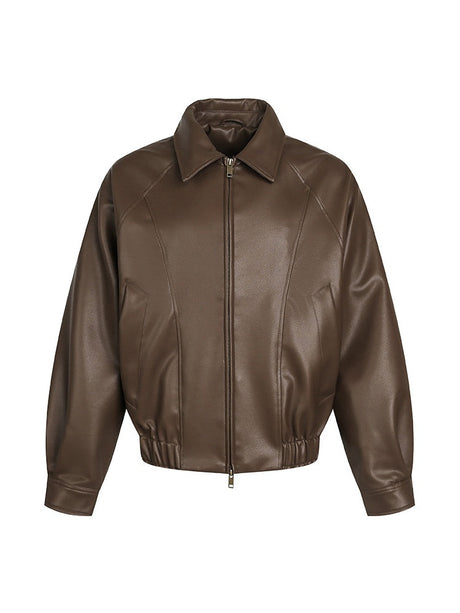 Solid Color Cleanfit Short Leather Jacket Lapel Jacket