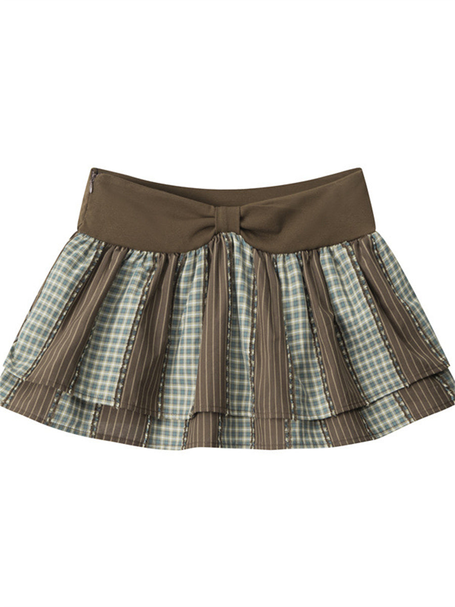 Liber Summer Women's Pleated Stripes/Plaid Skirts