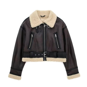 Leather Panelled Fur Pocket Jacket