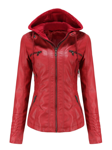 Hooded Removable 2-piece Sets Leather Jacket