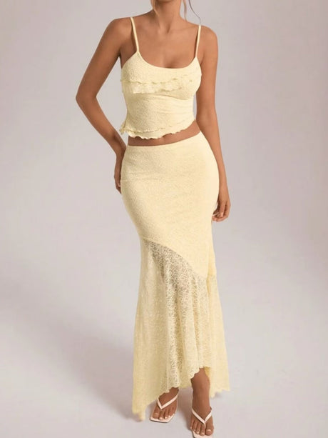Liber Summer Women's Lace Solid Color 2-piece Sets