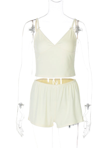 Liber Summer Women's Navel Solid Color 2-piece Sets
