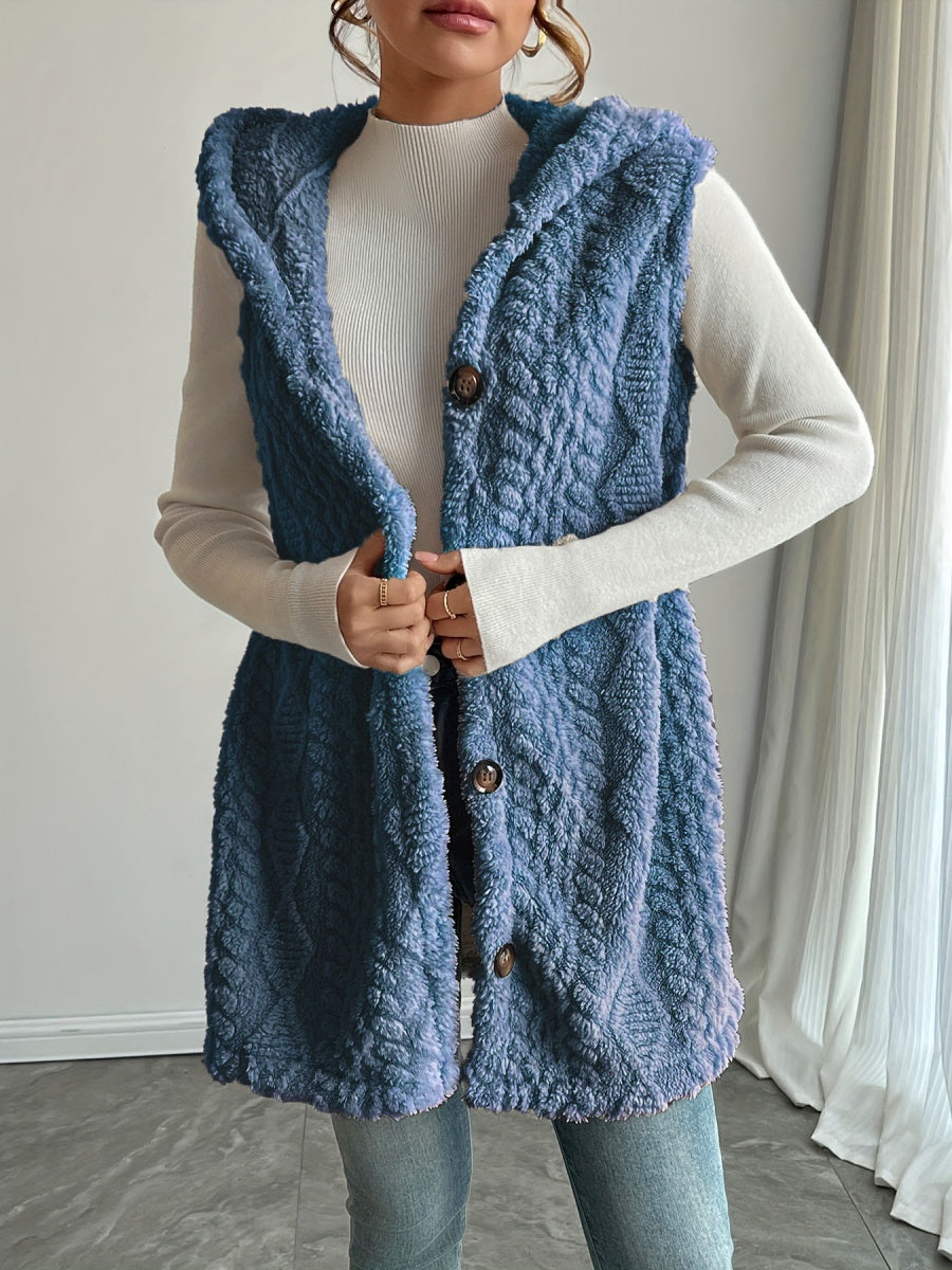 Solid Color Double-sided Plush Hooded Button Vests