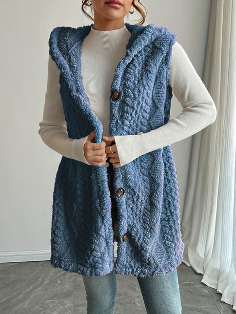 Solid Color Double-sided Plush Hooded Button Vests