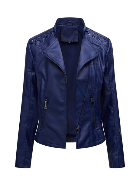 Short Slim Fit Thin Three-dimensional Decoration Leather Jacket