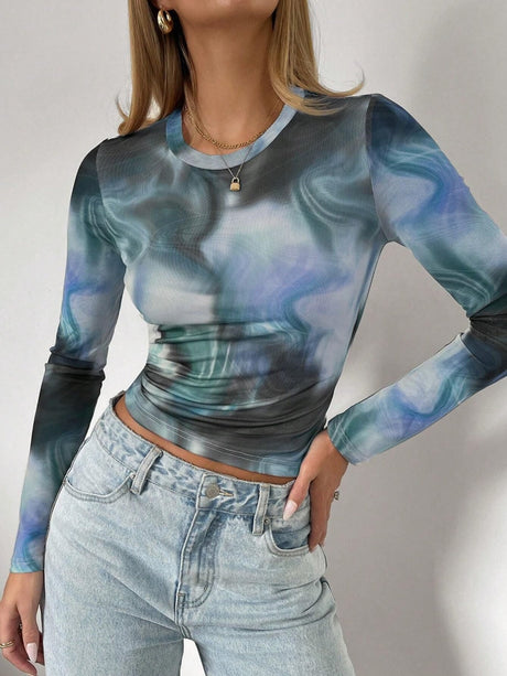 Liber Autumn Women's Gauze Color Blocks Mesh&Sheer Tops
