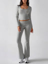 Leisure Navel Solid Color Long-sleeved Two-piece Suit