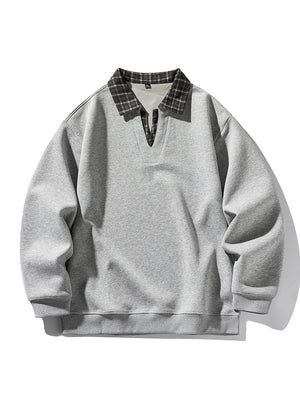 Retro Plaid Fake Two Pieces V-neck Polo Shirt