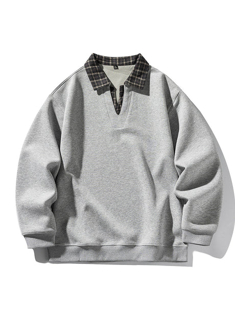 Retro Plaid Fake Two Pieces V-neck Polo Shirt