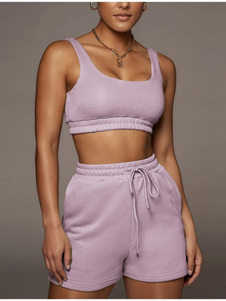 Liber Summer Women's Splicing Solid Color 2-piece Sets