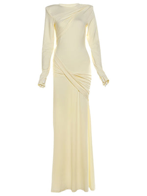 Backless Long-sleeved Solid Color Temperament Sexy Slim Long Dress Women's Clothing