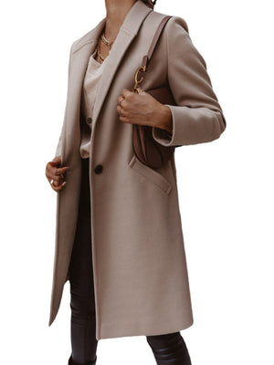 Solid Color Lapel Mid-length Button Wool Coat
