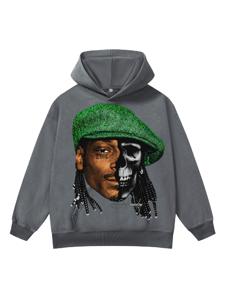 Printed Washing Knitted Hooded Sweatshirt