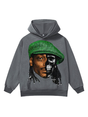 Printed Washing Knitted Hooded Sweatshirt