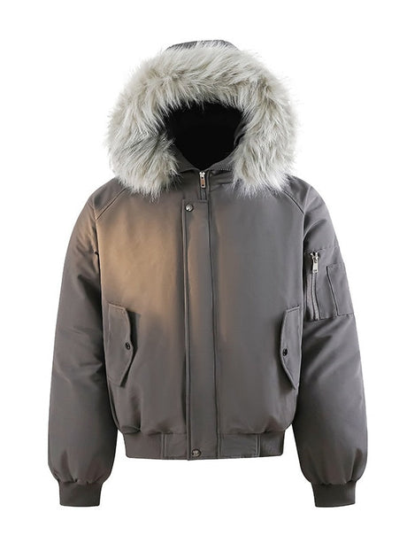 Thickening Keep Warm Fur Collar Black Short Parker Coat