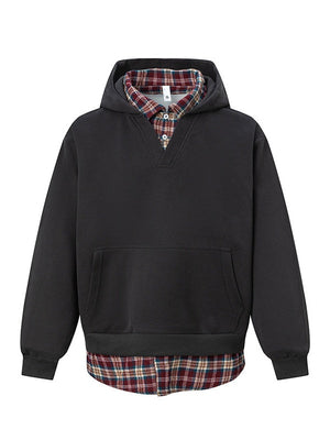 Plaid Splicing Loose Sports Hoodies