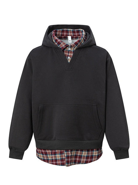 Plaid Splicing Loose Sports Hoodies