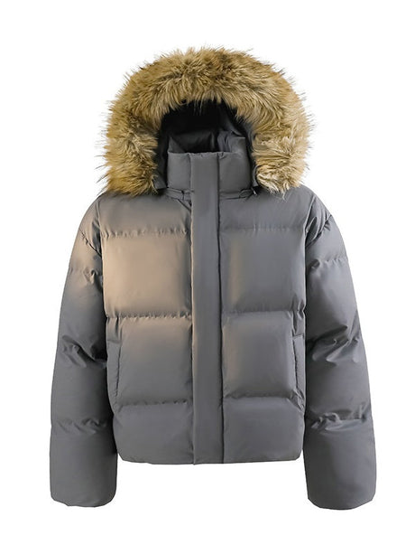 Thickening PU Leather Keep Warm Short Hooded Cotton-padded Clothes Parker Coat