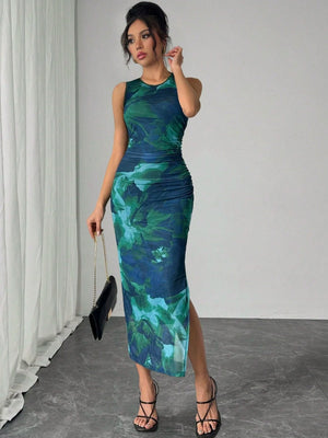 Liber Spring Women's Tie-dye Geometric Patterns Maxi Dresses