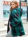 Reversible Christmas Cardigan Pocket Hooded Plaid Jacket