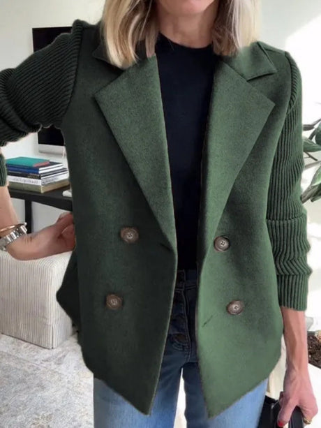 Blazer Style Patchwork Knit Double-breasted Leisure Work Coat