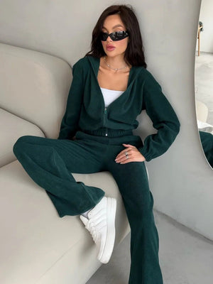 Liber Autumn women's solid color long-sleeved cardigan two-piece suit