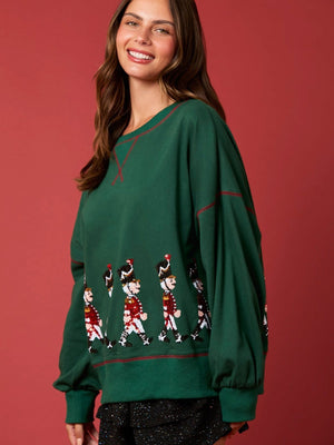 Christmas Soldier Sequined Sweatshirt Women's Long Sleeve Casual Pullover Top